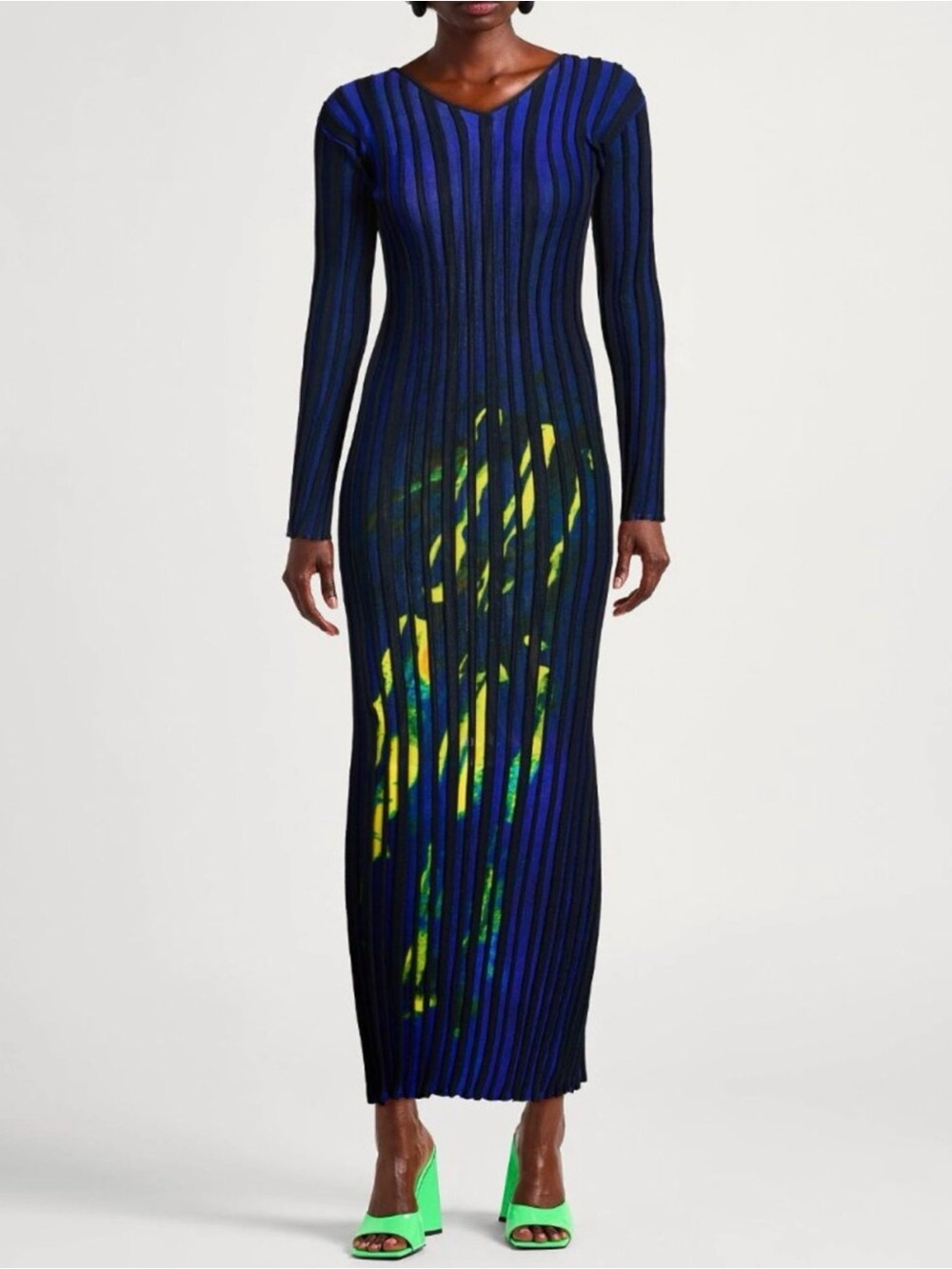 Louisa Ballou Navy Striped Body-Contouring Maxi Dress | Size M